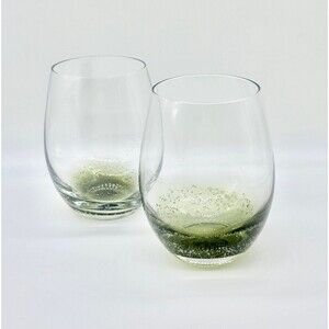 Set of 2 Stemless Bubble Wine Glass foliage green color
